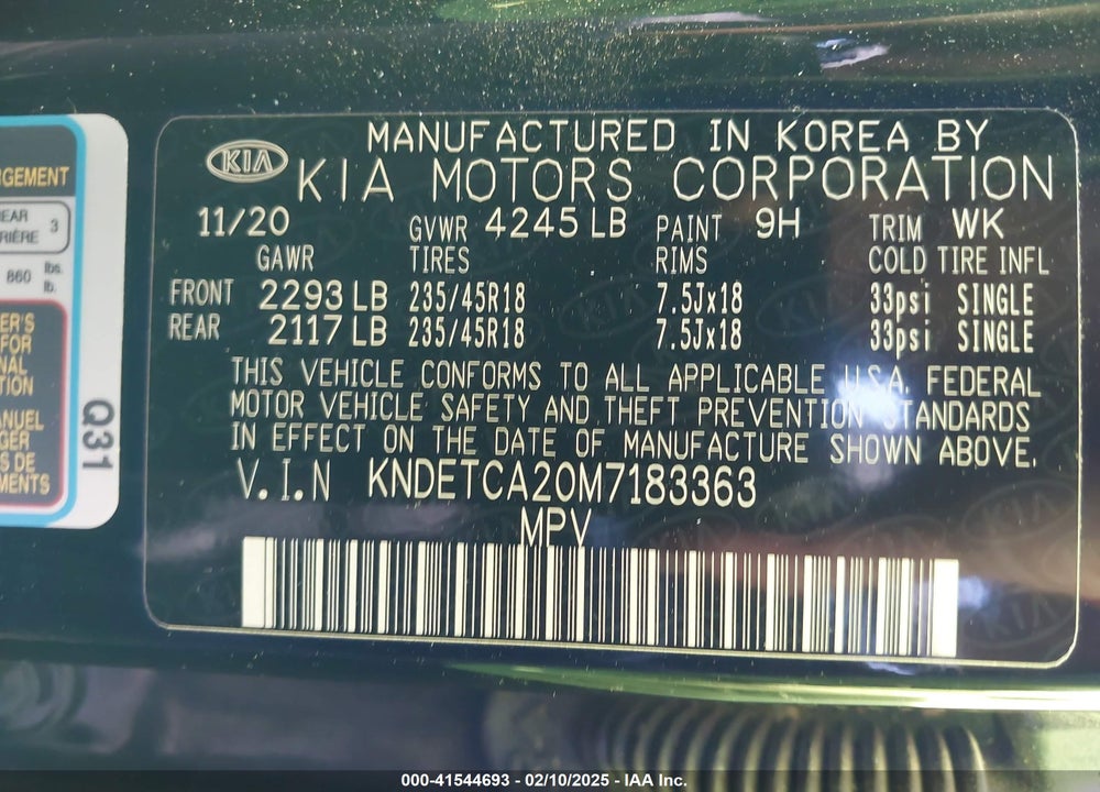 2021 KIA SELTOS VIN: KNDETCA20M7183363