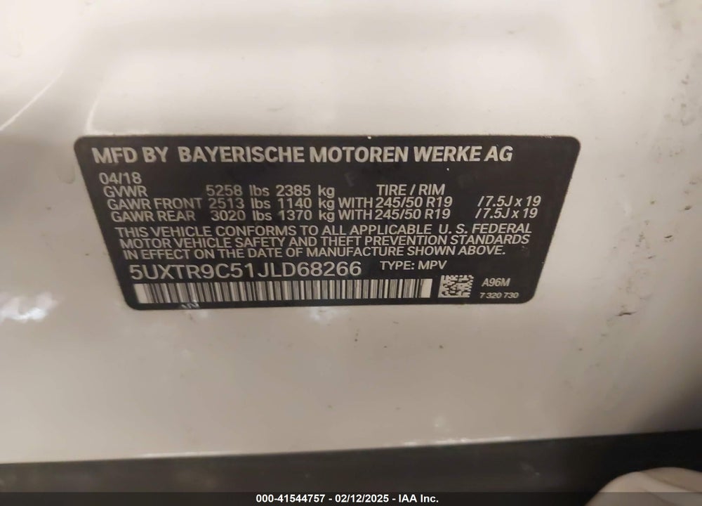 2018 BMW X3 XDRIVE30I VIN: 5UXTR9C51JLD68266