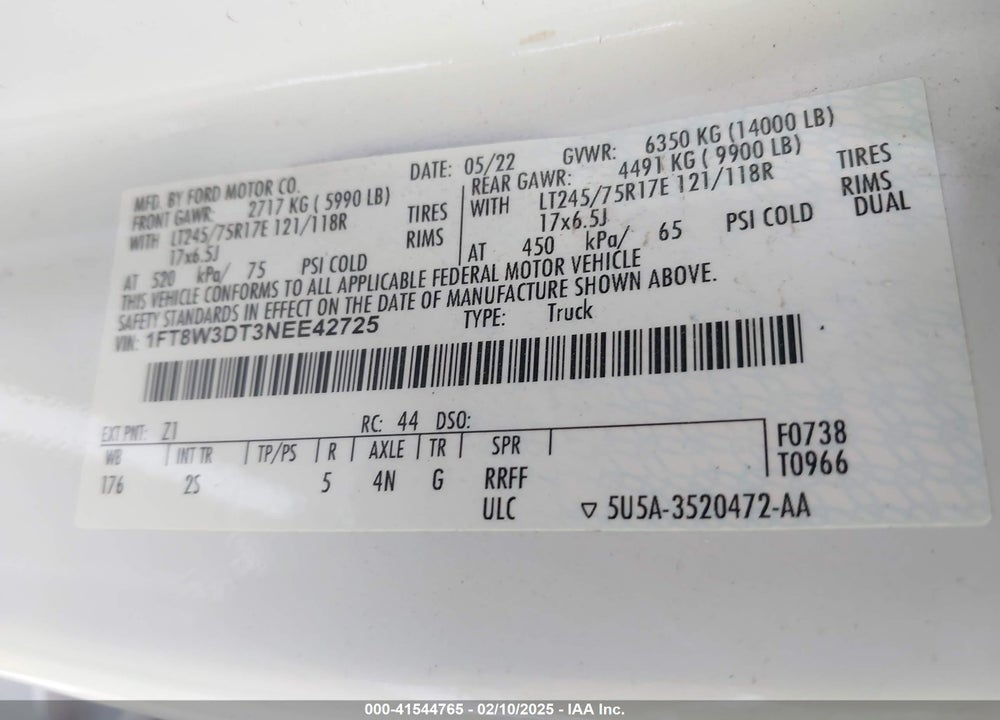 2022 FORD F-350 XLT VIN: 1FT8W3DT3NEE42725