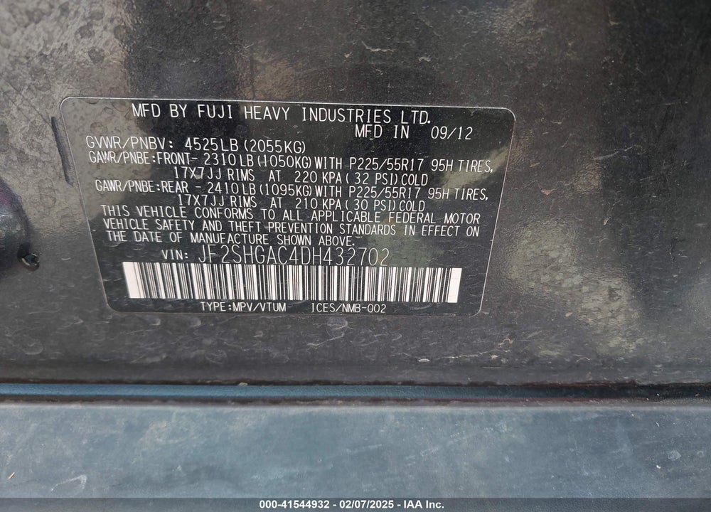 2013 SUBARU FORESTER 2.5XT PREMIUM VIN: JF2SHGAC4DH432702