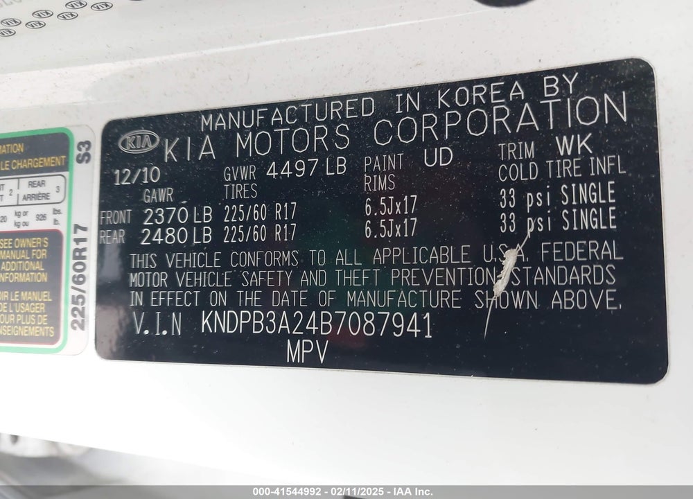 2011 KIA SPORTAGE LX VIN: KNDPB3A24B7087941