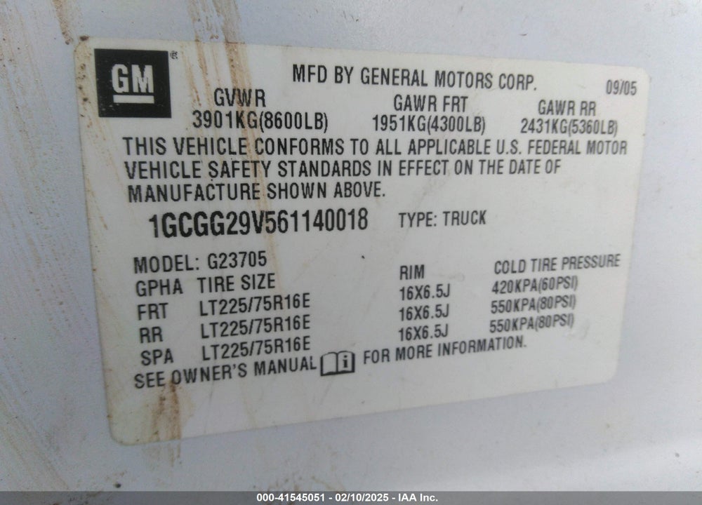 2006 CHEVROLET EXPRESS WORK VAN VIN: 1GCGG29V561140018