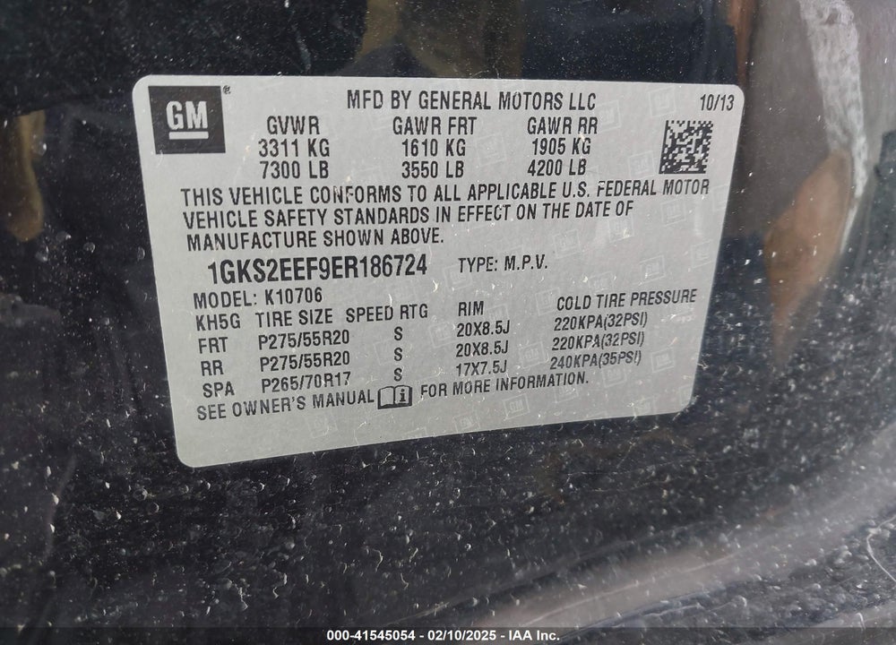 2014 GMC YUKON DENALI VIN: 1GKS2EEF9ER186724