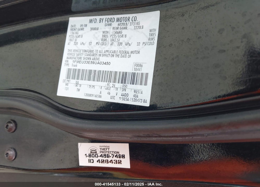 2009 FORD EXPLORER SPORT TRAC VIN: 1FMEU33E59UA03450