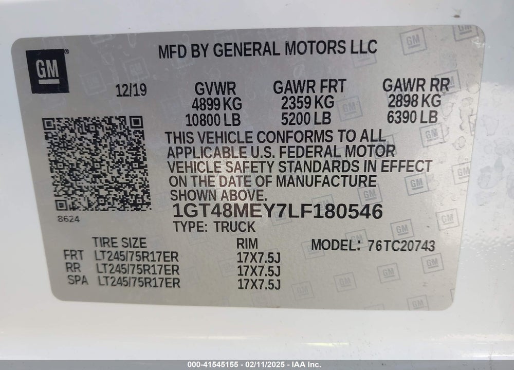 2020 GMC SIERRA 2500HD 2WD  STANDARD BED SLE VIN: 1GT48MEY7LF180546