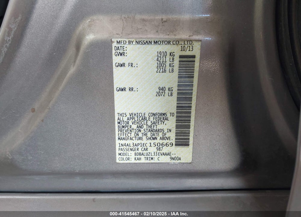 2014 NISSAN ALTIMA VIN: 1N4AL3AP1EC150669