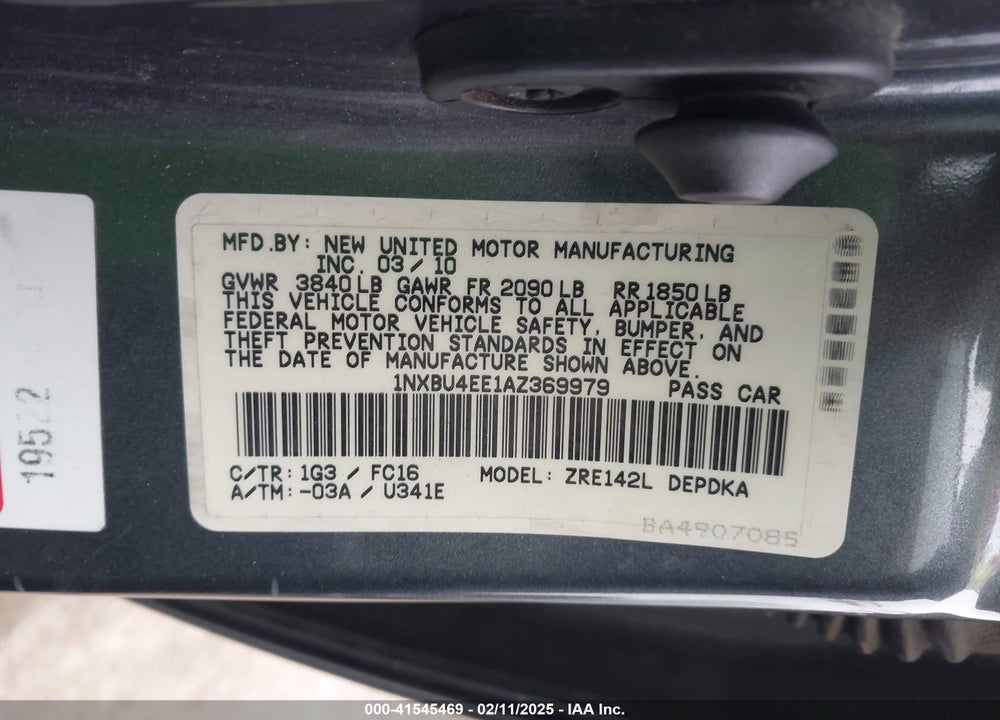 2010 TOYOTA COROLLA LE VIN: 1NXBU4EE1AZ369979