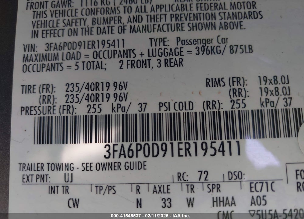 2014 FORD FUSION TITANIUM VIN: 3FA6P0D91ER195411