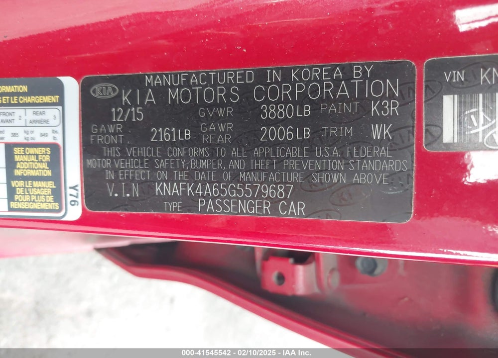 2016 KIA FORTE LX VIN: KNAFK4A65G5579687