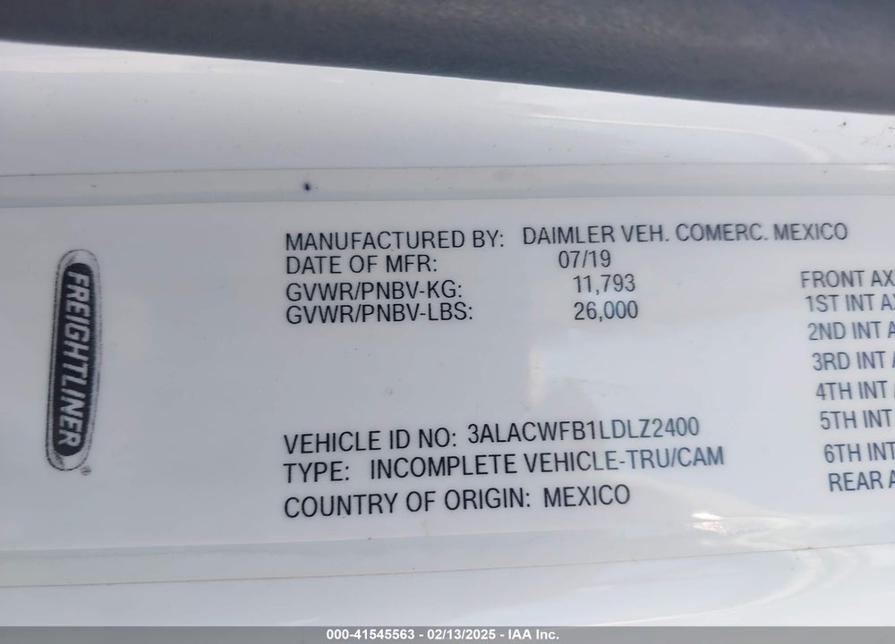 2020 FREIGHTLINER M2 106 VIN: 3ALACWFB1LDLZ2400