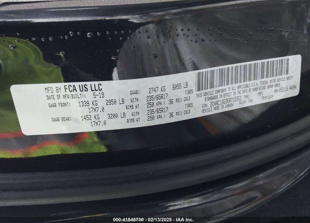 2019 CHRYSLER PACIFICA TOURING L VIN: 2C4RC1BG2KR715353
