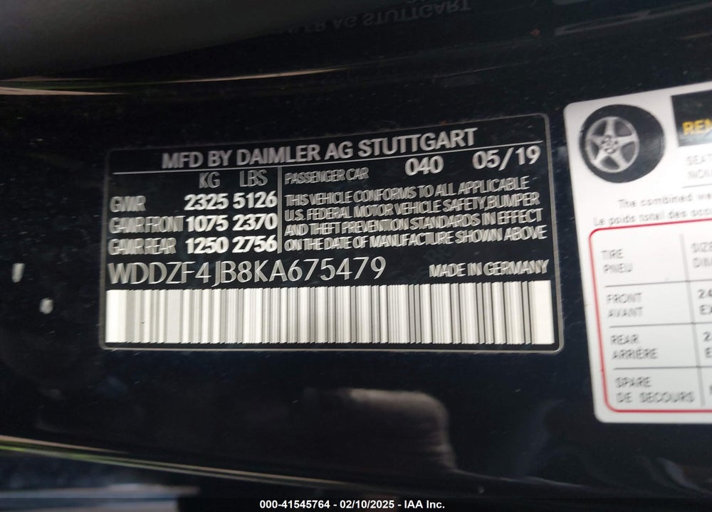 2019 MERCEDES-BENZ E 300 VIN: WDDZF4JB8KA675479