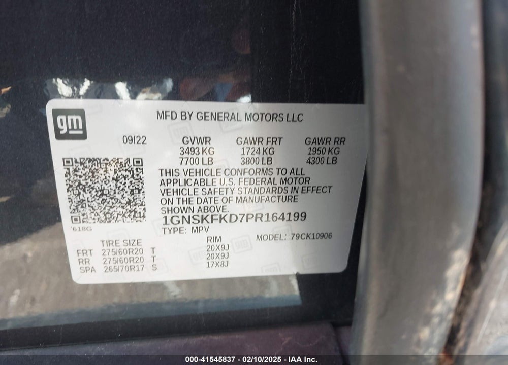 2023 CHEVROLET SUBURBAN 4WD PREMIER VIN: 1GNSKFKD7PR164199