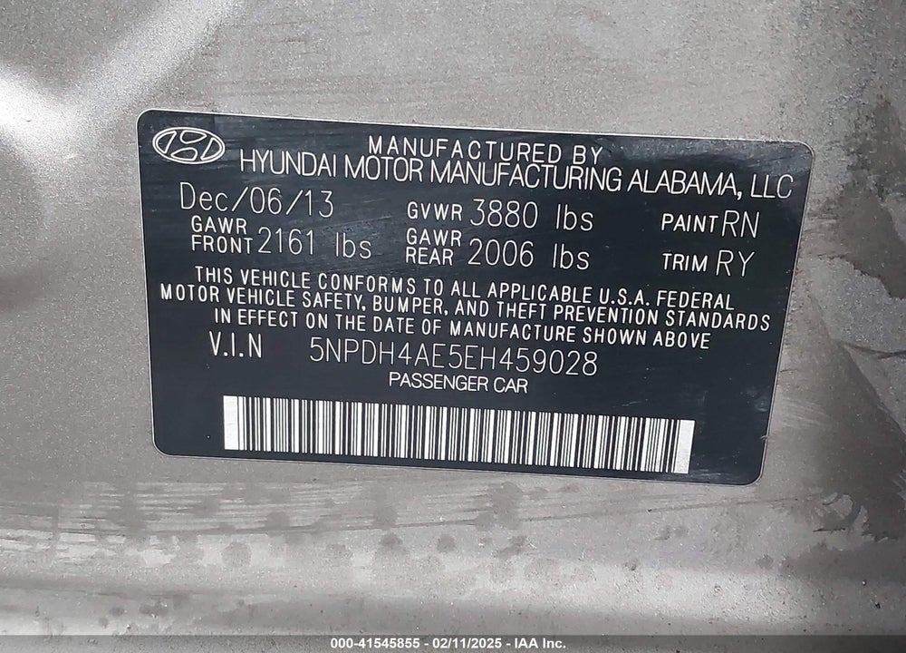 2014 HYUNDAI ELANTRA LIMITED VIN: 5NPDH4AE5EH459028