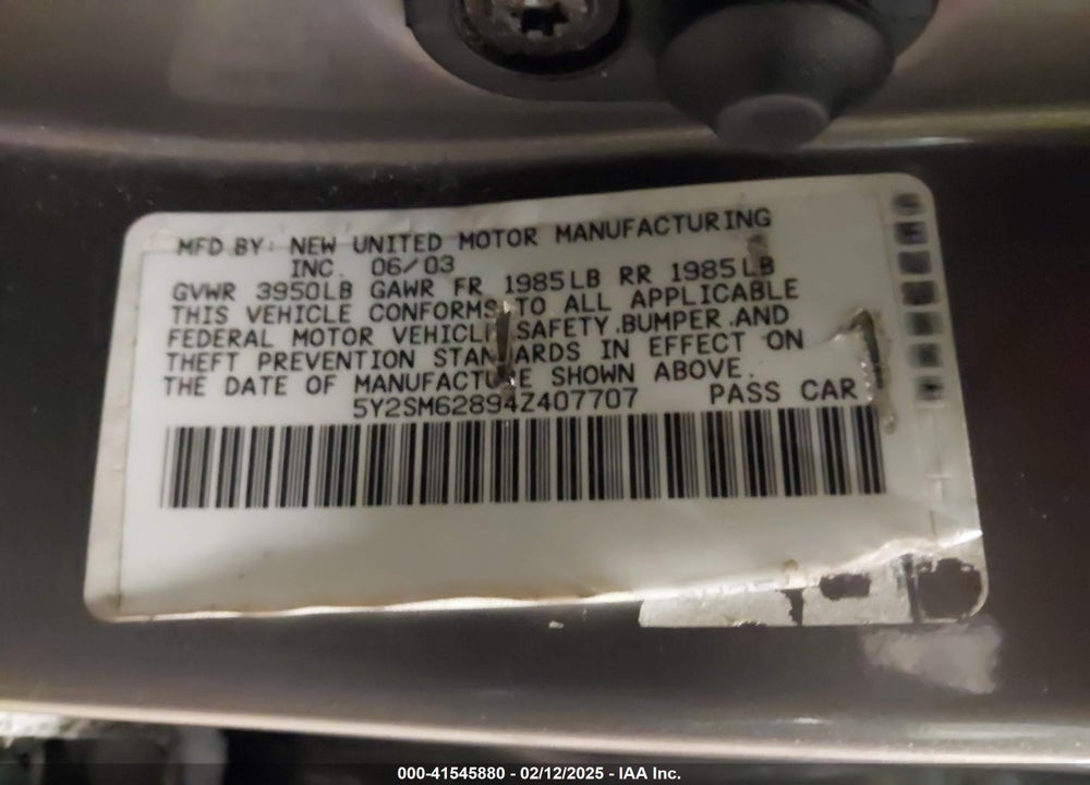 2004 PONTIAC VIBE VIN: 5Y2SM62894Z407707