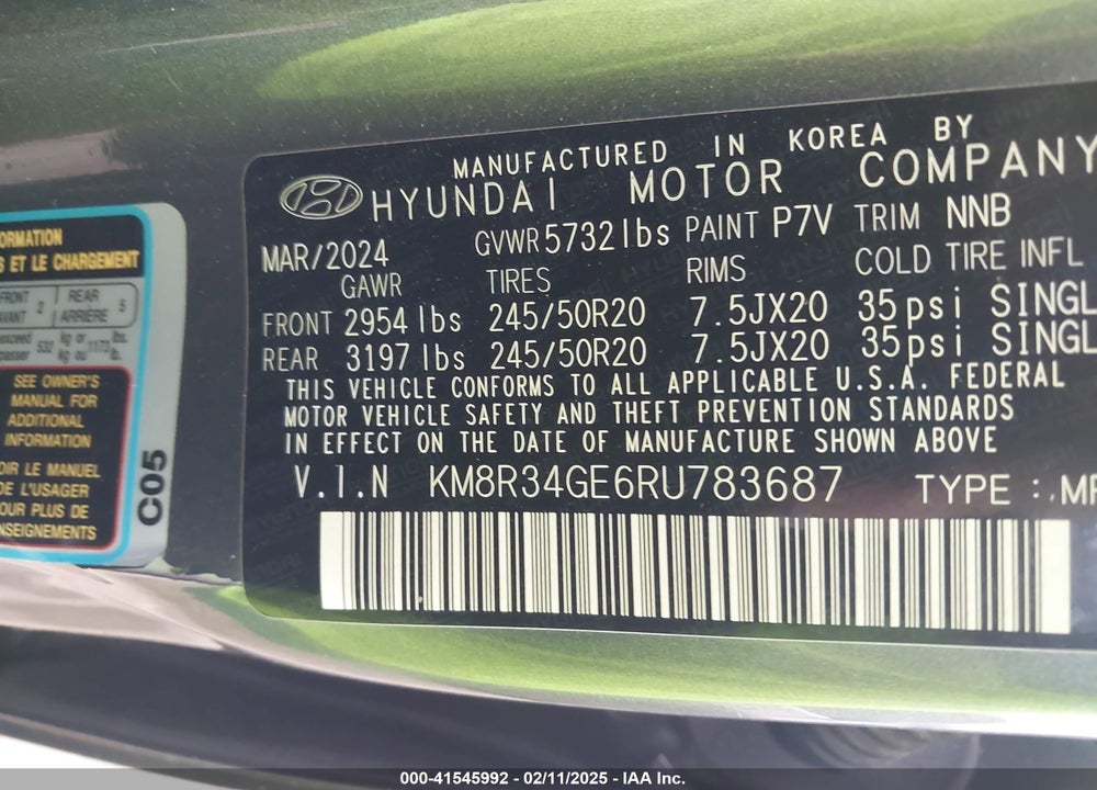 2024 HYUNDAI PALISADE VIN: KM8R34GE6RU783687