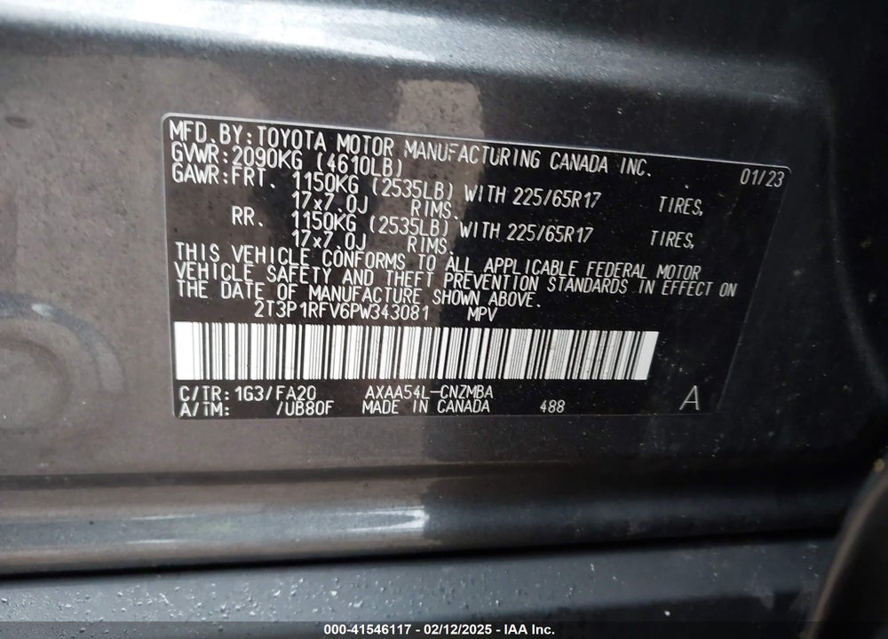 2023 TOYOTA RAV4 VIN: 2T3P1RFV6PW343081