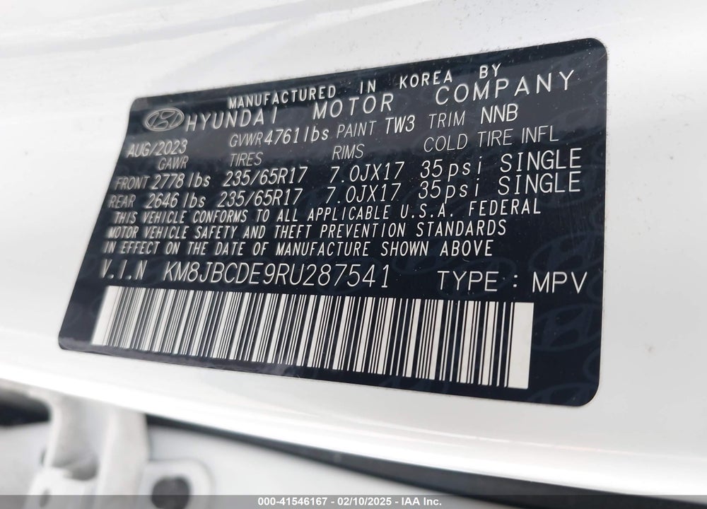 2024 HYUNDAI TUCSON VIN: KM8JBCDE9RU287541