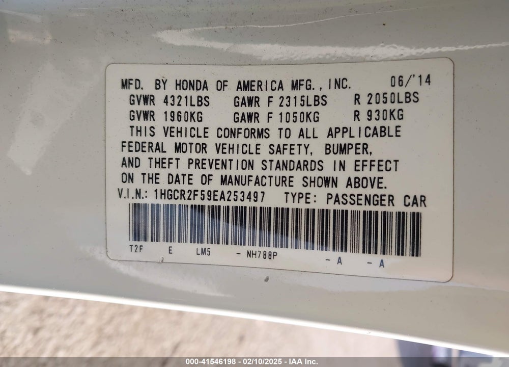 2014 HONDA ACCORD SPORT VIN: 1HGCR2F59EA253497