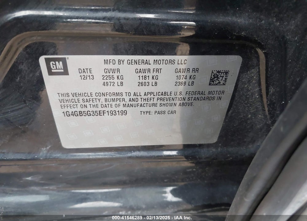 2014 BUICK LACROSSE VIN: 1G4GB5G35EF193199
