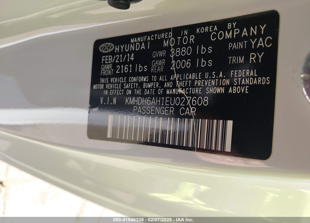 2014 HYUNDAI ELANTRA VIN: KMHDH6AH1EU027608