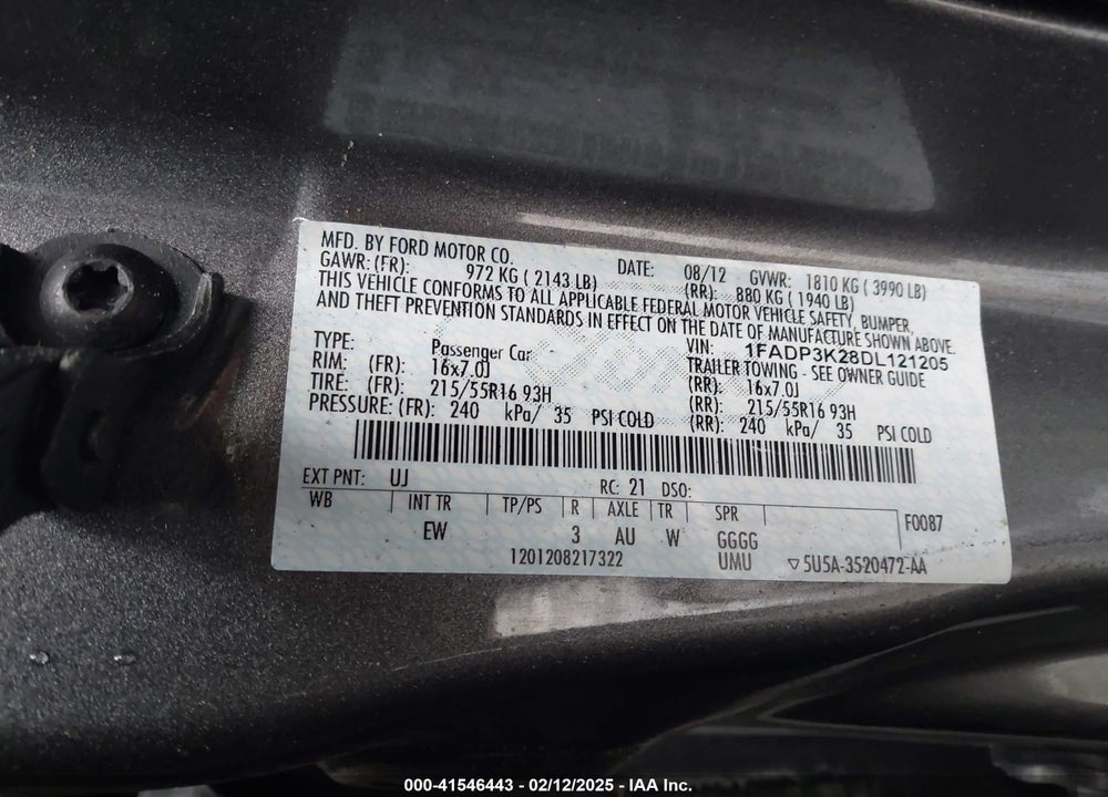 2013 FORD FOCUS SE VIN: 1FADP3K28DL121205