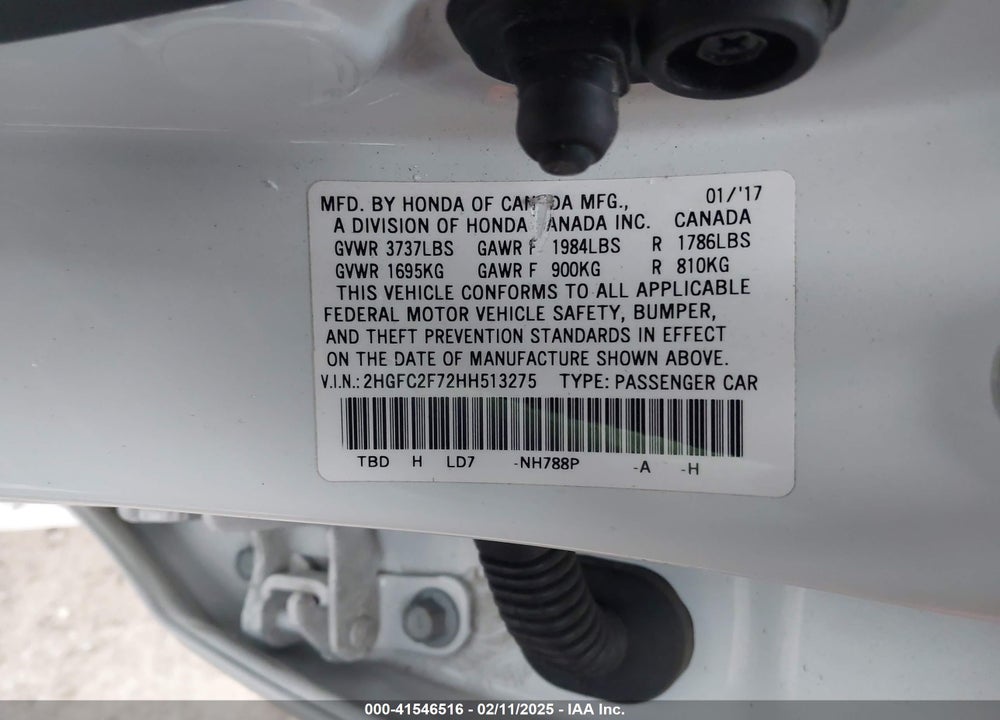 2017 HONDA CIVIC VIN: 2HGFC2F72HH513275