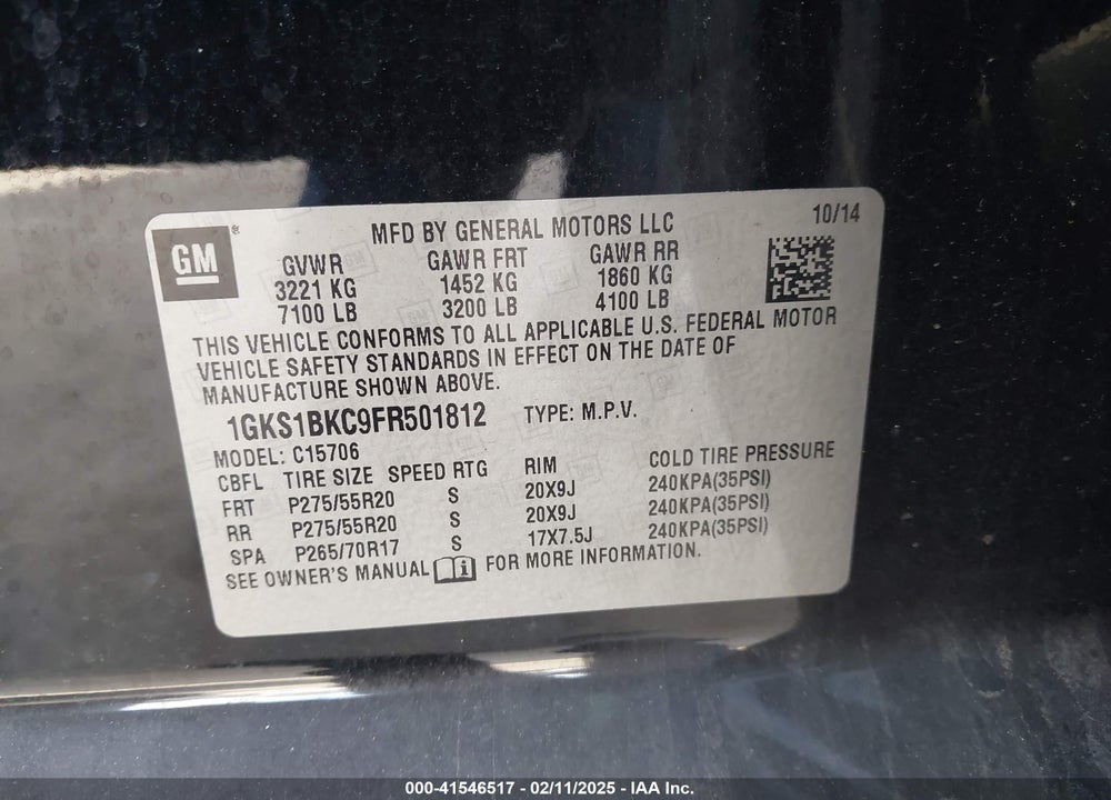 2015 GMC YUKON SLT VIN: 1GKS1BKC9FR501812