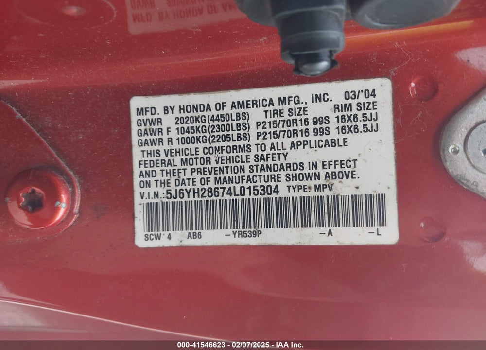 2004 HONDA ELEMENT EX VIN: 5J6YH28674L015304