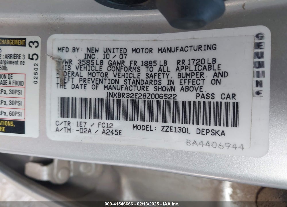 2008 TOYOTA COROLLA VIN: 1NXBR32E28Z006522
