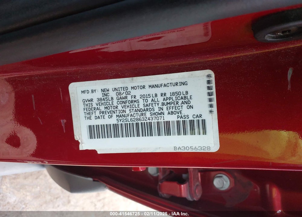 2003 PONTIAC VIBE VIN: 5Y2SL62863Z437071