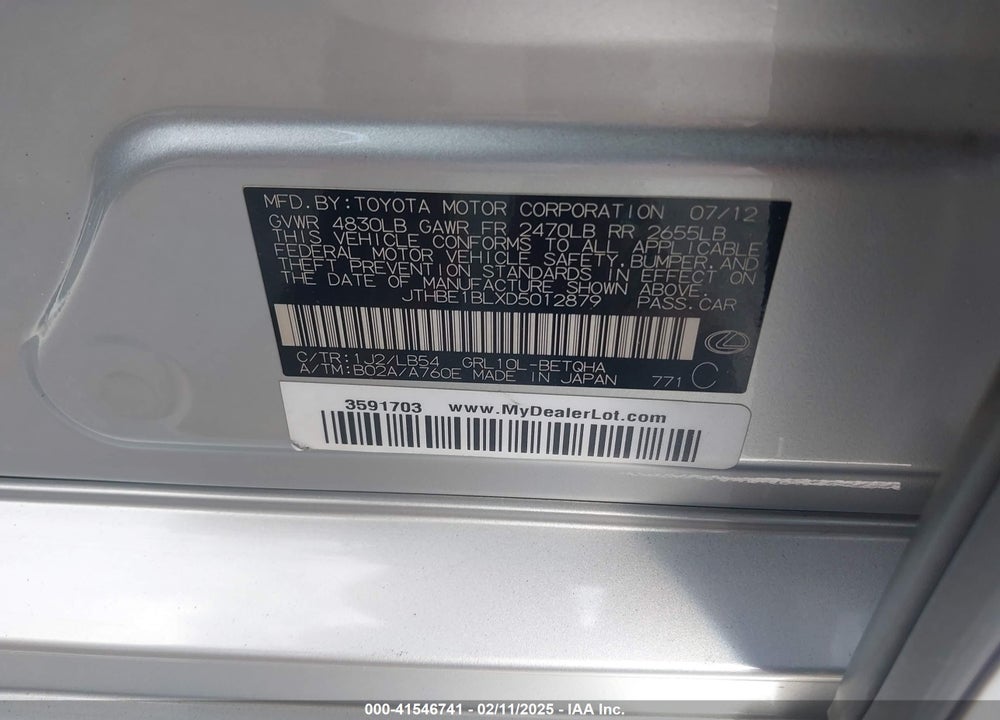 2013 LEXUS GS 350 VIN: JTHBE1BLXD5012879