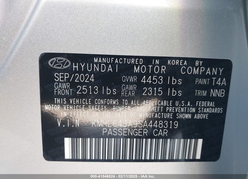 2025 HYUNDAI SONATA SEL VIN: KMHL64JA9SA448319