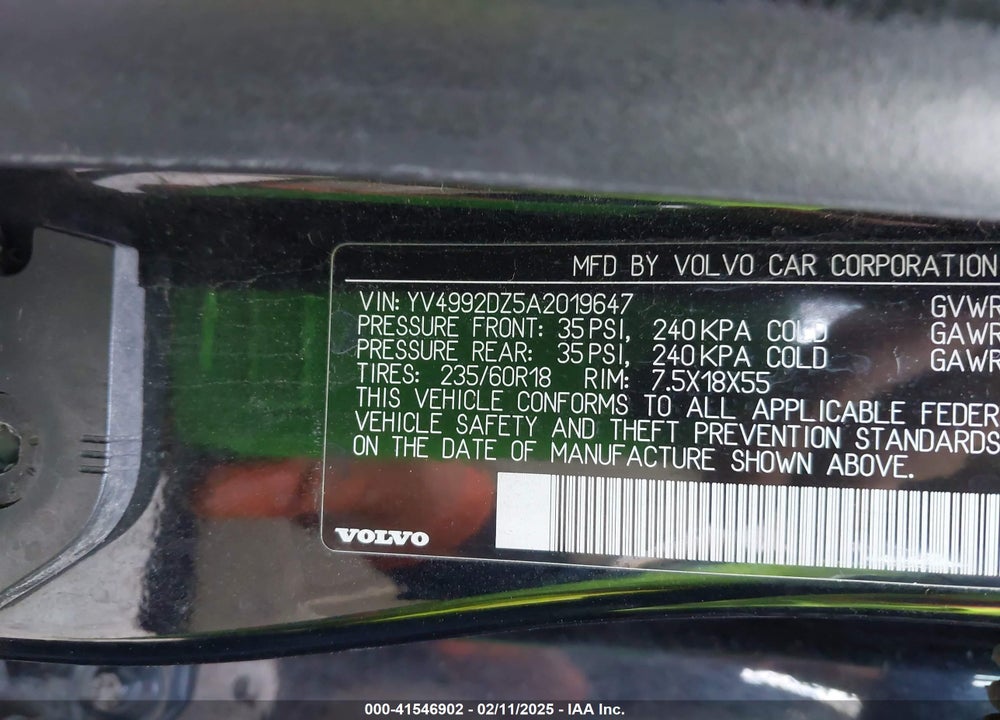 2010 VOLVO XC60 VIN: YV4992DZ5A2019647