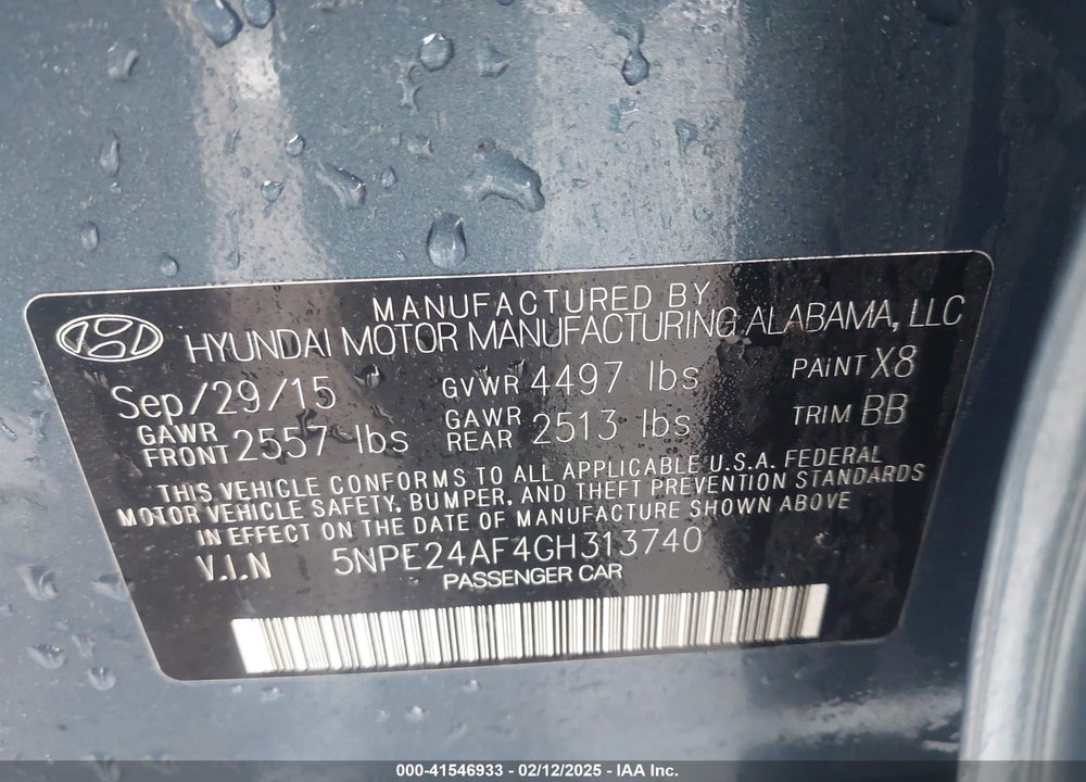 2016 HYUNDAI SONATA VIN: 5NPE24AF4GH313740