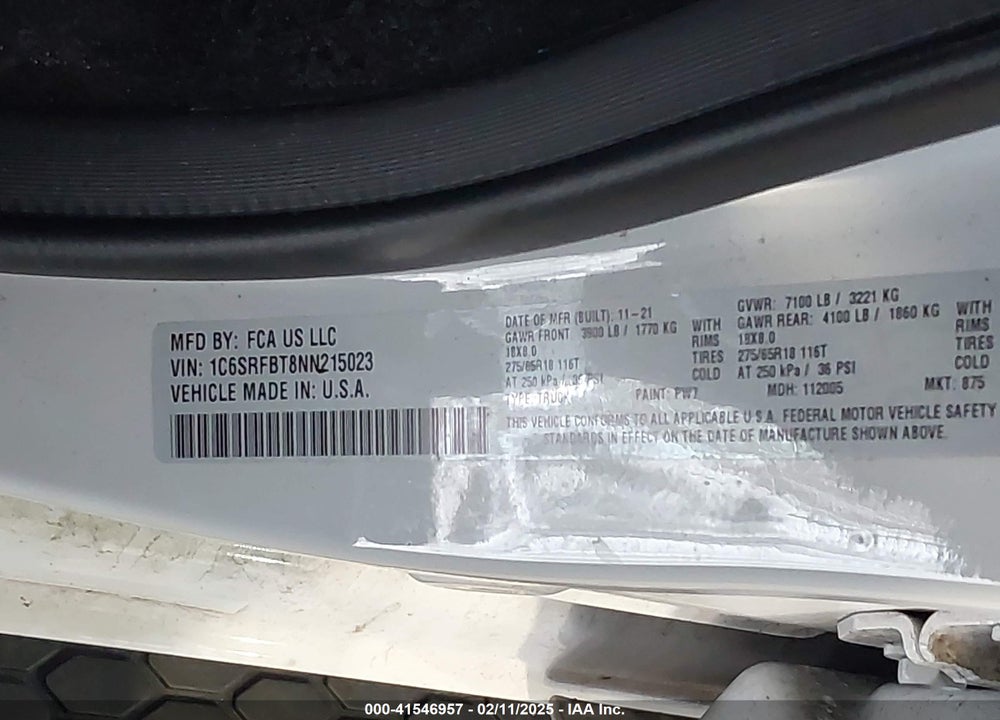 2022 RAM 1500 VIN: 1C6SRFBT8NN215023