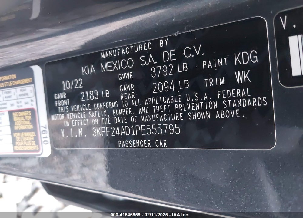 2023 KIA FORTE VIN: 3KPF24AD1PE555795
