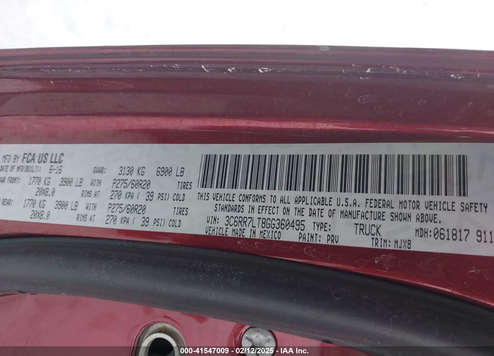 2016 RAM 1500 VIN: 3C6RR7LT8GG360495