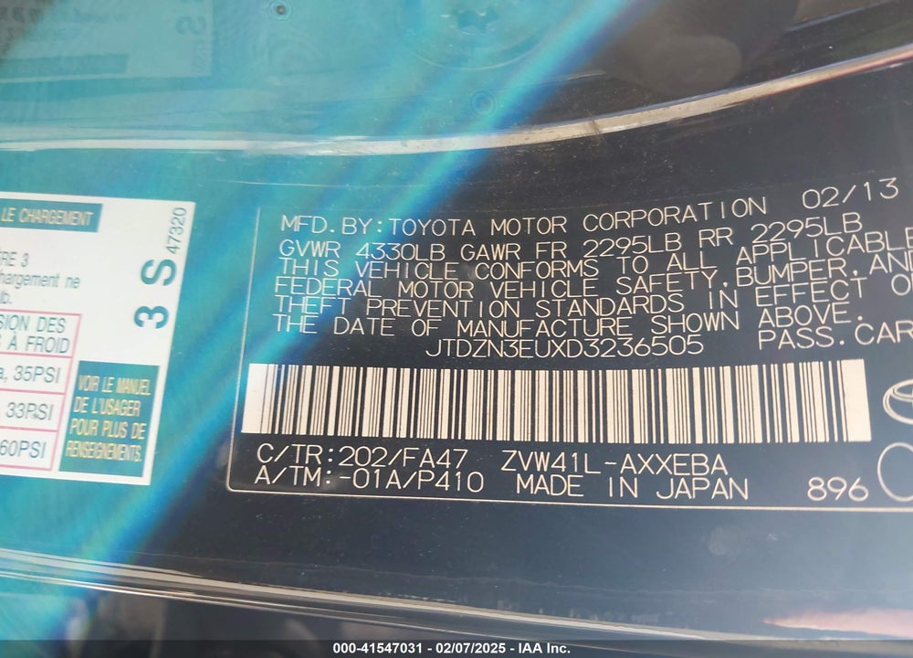2013 TOYOTA PRIUS V VIN: JTDZN3EUXD3236505