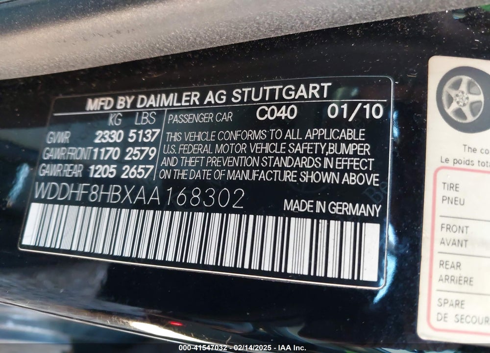 2010 MERCEDES-BENZ E 350 VIN: WDDHF8HBXAA168302