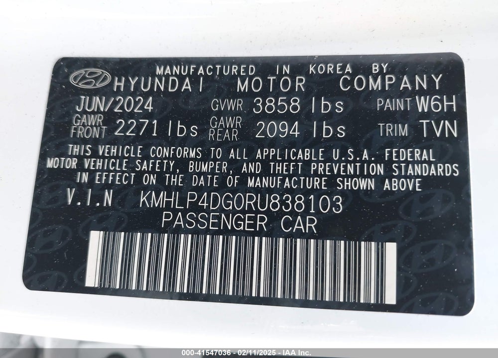 2024 HYUNDAI ELANTRA VIN: KMHLP4DG0RU838103