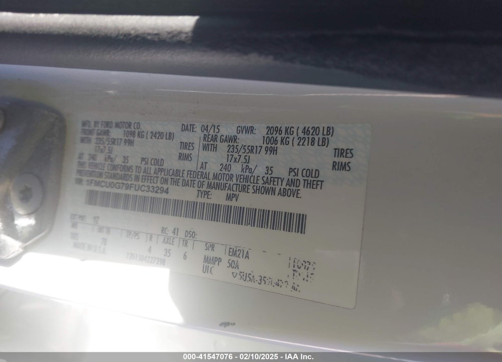 2015 FORD ESCAPE VIN: 1FMCU0G79FUC33294