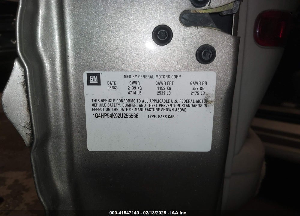 2002 BUICK LESABRE CUSTOM VIN: 1G4HP54K92U255566