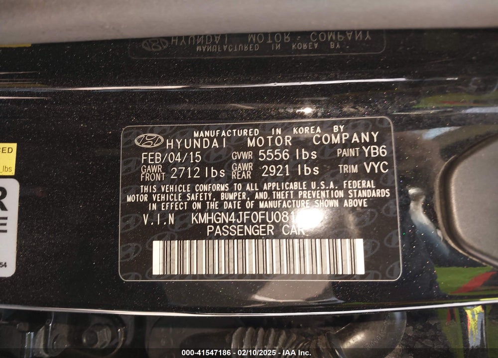 2015 HYUNDAI GENESIS 5.0 VIN: KMHGN4JF0FU081945