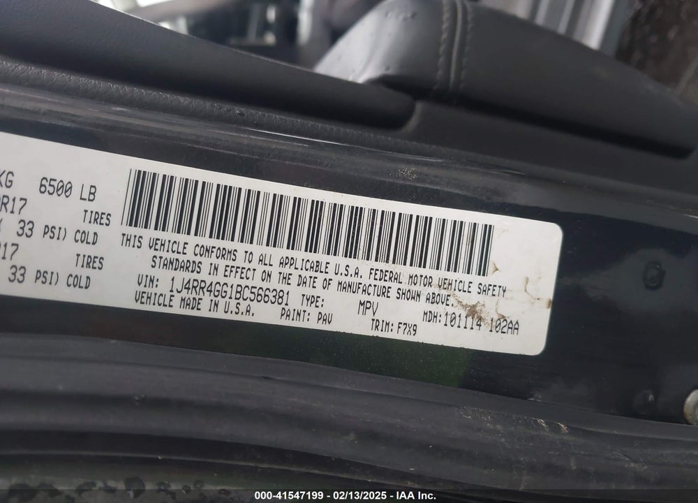 2011 JEEP GRAND CHEROKEE VIN: 1J4RR4GG1BC566381