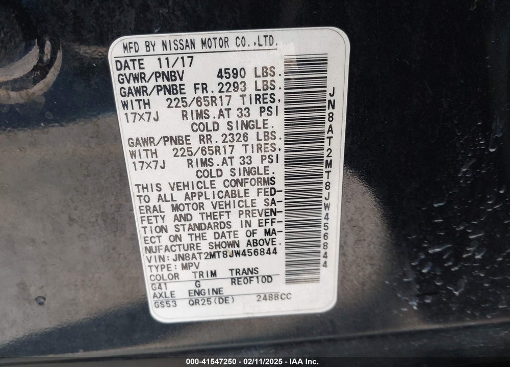 2018 NISSAN ROGUE VIN: JN8AT2MT8JW456844
