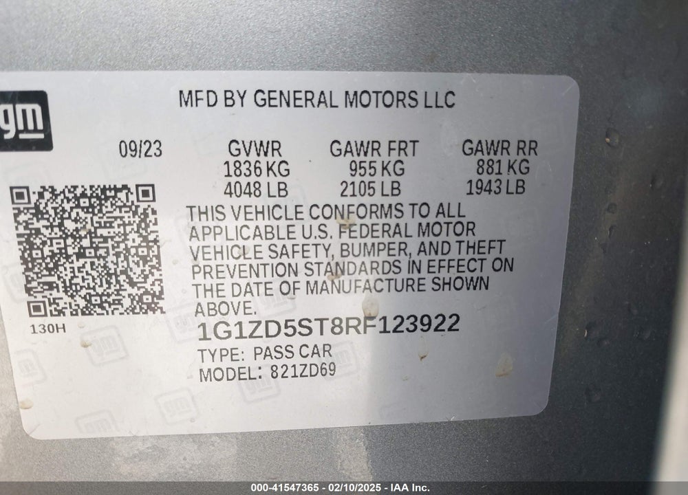 2024 CHEVROLET MALIBU FWD 1LT VIN: 1G1ZD5ST8RF123922