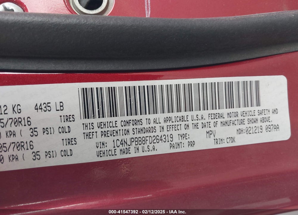 2015 JEEP PATRIOT SPORT VIN: 1C4NJPBB8FD264319