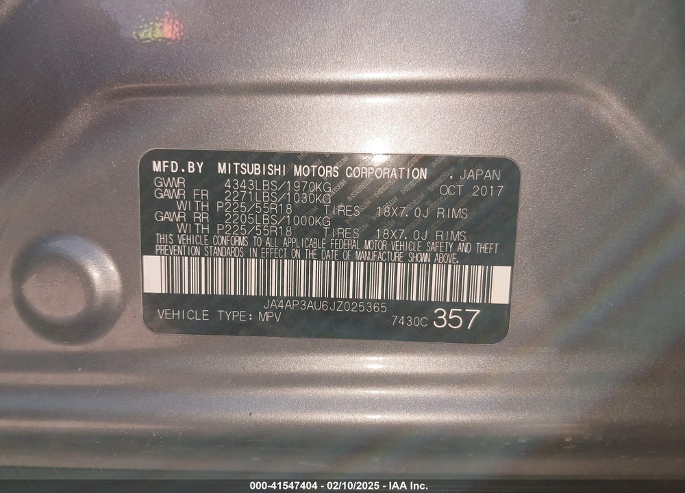 2018 MITSUBISHI OUTLANDER SPORT VIN: JA4AP3AU6JZ025365