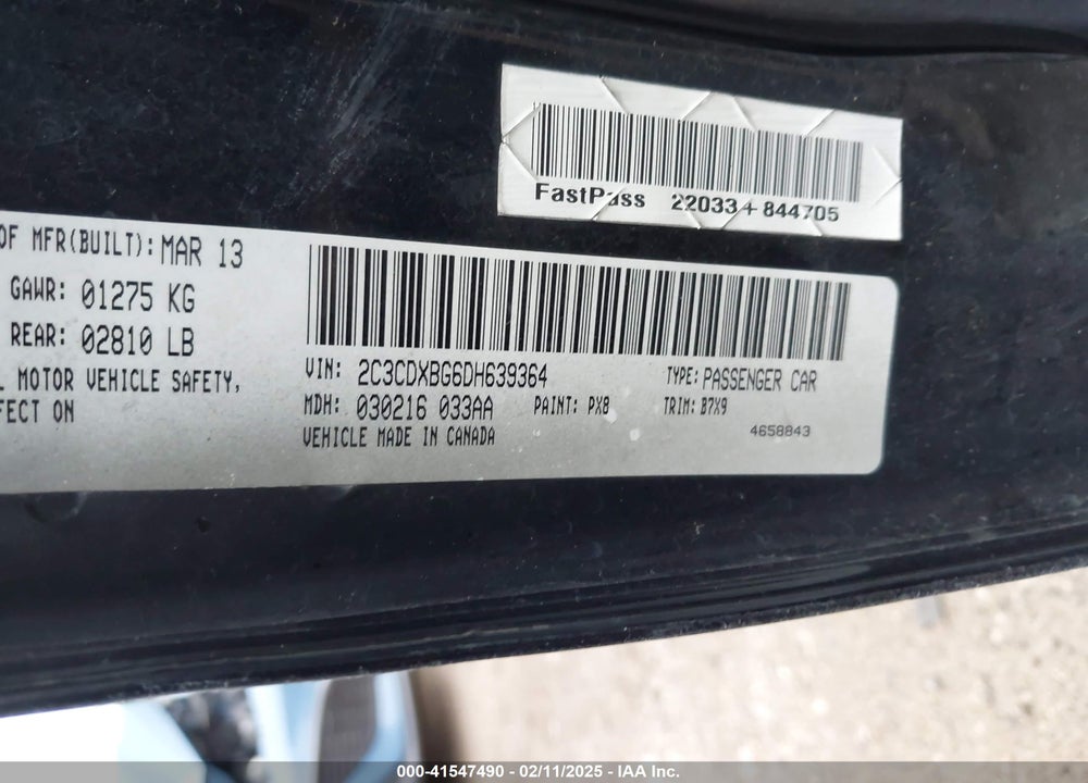 2013 DODGE CHARGER VIN: 2C3CDXBG6DH639364
